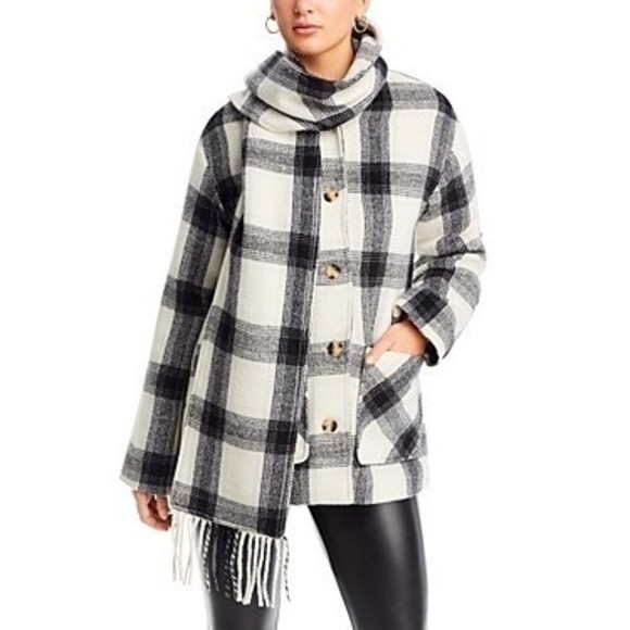 Aqua Women's Scarf Collar Coat Black/White Polyester/Wool Blend, Size S - Picture 1 of 12